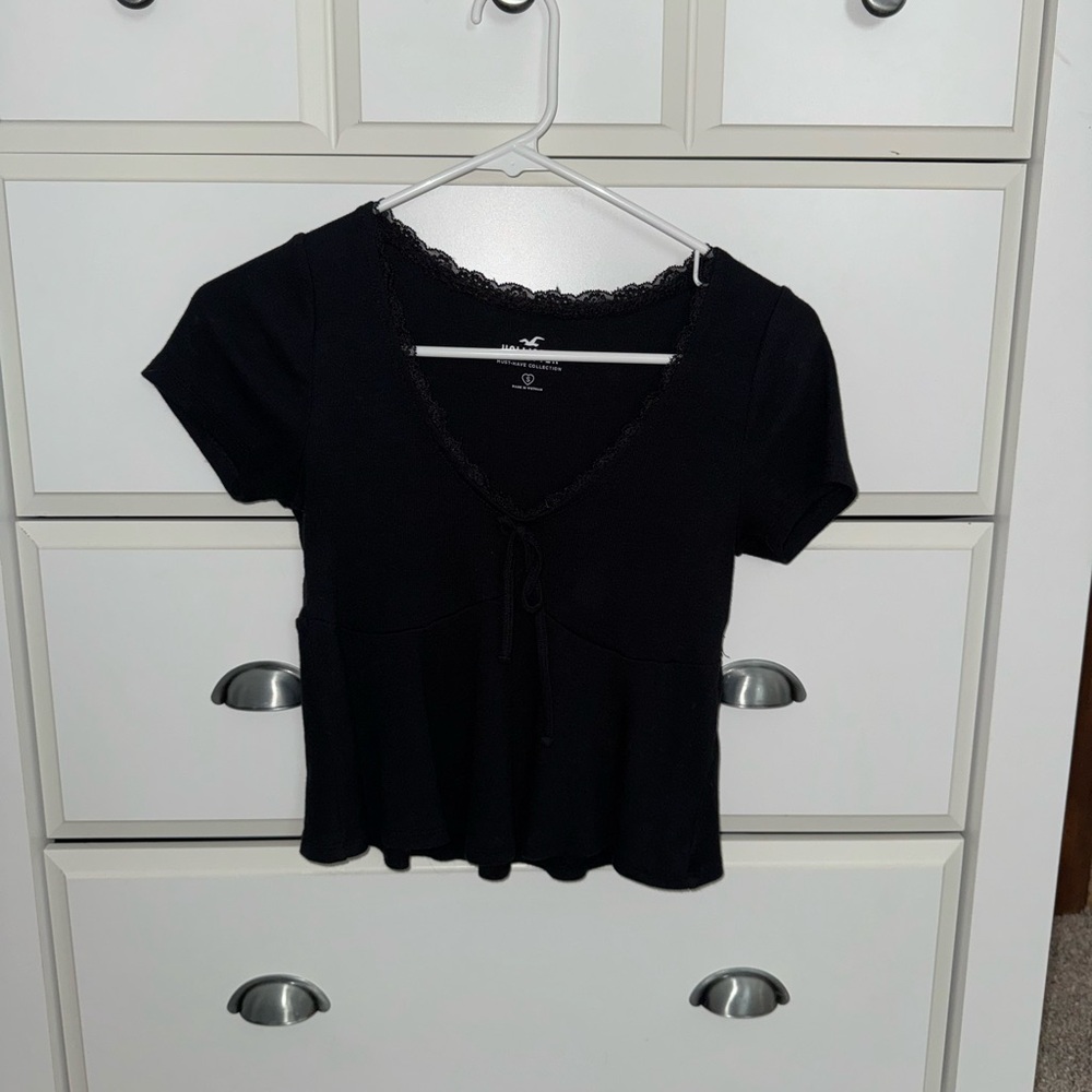Hollister Black Lace Trim Top